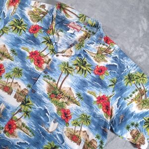 RJC Hawaiian Shirt Mens 4XL Blue Ocean Palms Floral Island Cotton Made in Hawaii